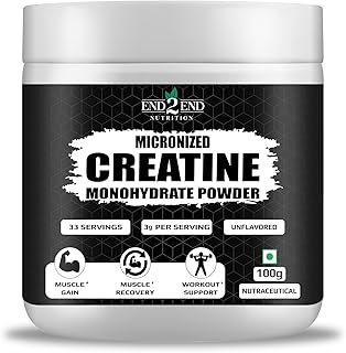 End2End Nutrition Micronised Creatine Monohydrate Powder | 33 Servings | Rapid Absorption Pre/Post Workout Supplement for Price In India