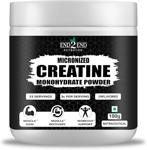 End2End Nutrition Micronised Creatine Monohydrate Powder | 33 Servings | Rapid Absorption Pre/Post Workout Supplement for ...