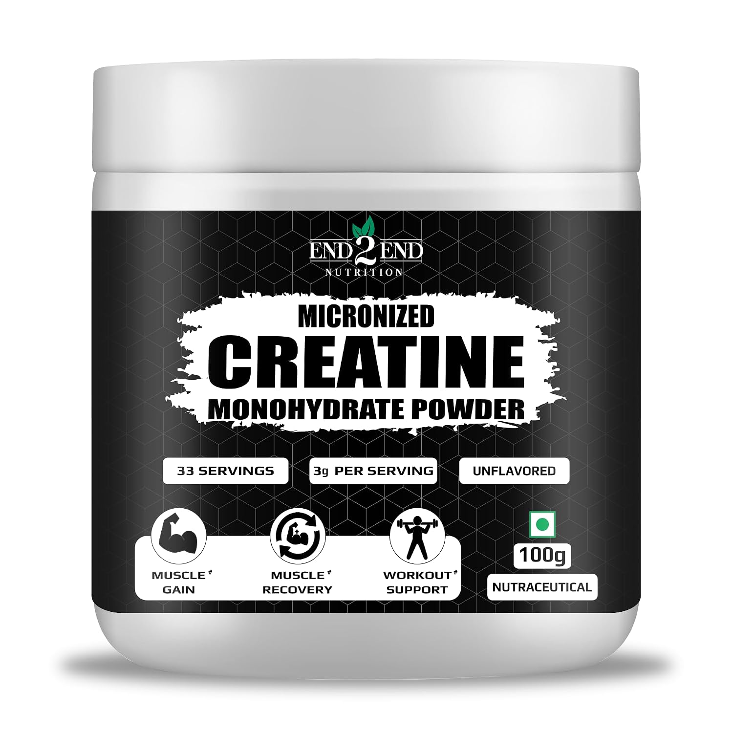 End2End Nutrition Micronised Creatine Monohydrate Powder | 33 Servings | Rapid Absorption Pre/Post Workout Supplement for ...
