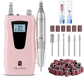 MelodySusie Professional Nail Drill 30000RPM, SC320D Rechargeable Electric Nail Drill Machine, Cordless Nail E File for Acrylic Gel Nails, 8pcs Nail Bits 50pcs Sanding Bands, Selene Pink