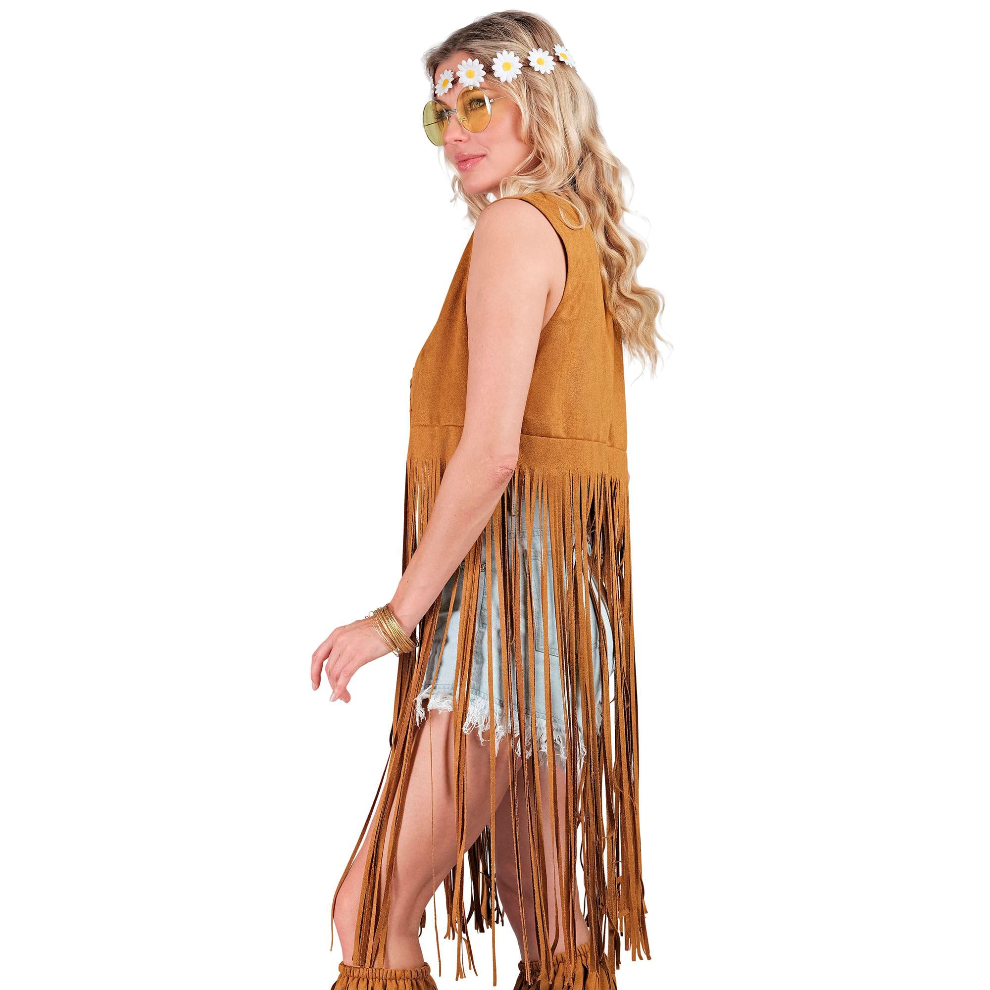 W WIDMANN MILANO Party Fashion - Costume hippie, gilet con frange da donna, marrone, completo da festival