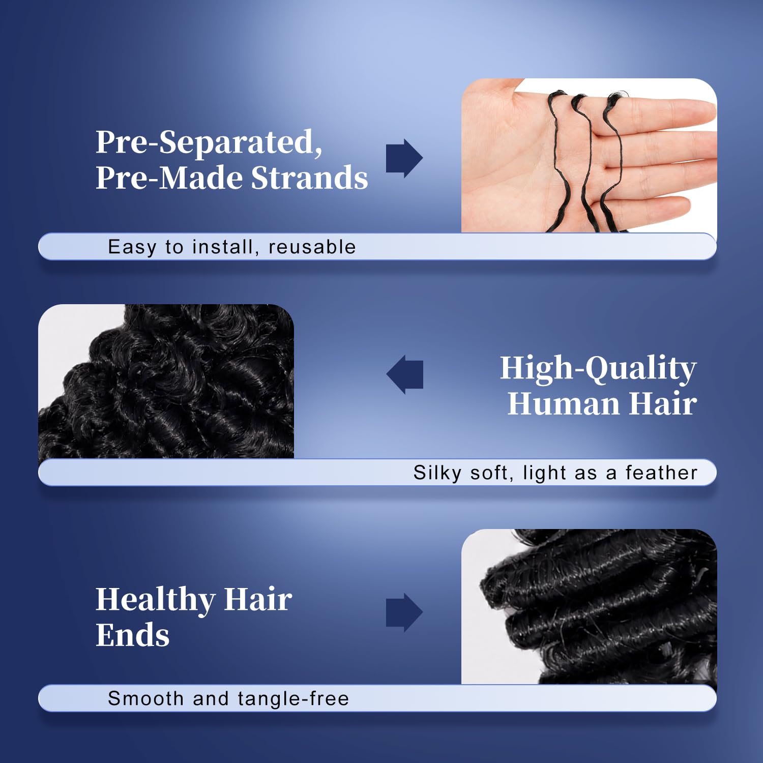 Human Crochet Hair for Black Women 18Inch #1B Natural Black Deep Wave Feather Crochet Human Hair Pre-separated 50 Strands 47g