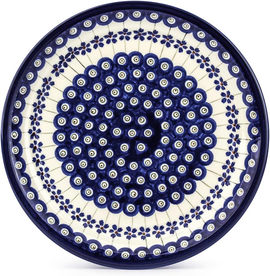 Polmedia Polish Pottery Lunch Plate - Flowering Peacock Pattern Handmade in Boleslawiec Poland + Certificate of Authenticity