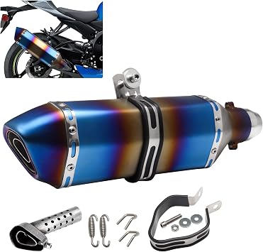 1.5-2" Inlet Motorcycle Exhaust Muffler Slip On 400mm Lengthened Universal for Dirt Bike ATV Street Bike 38-51mm Inlet with DB Killer Silencer HTRACING Grilled Blue