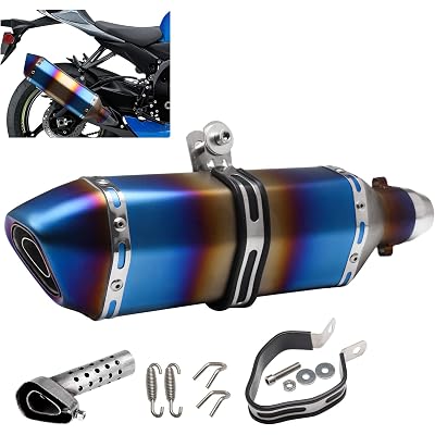 1.5-2" Inlet Motorcycle Exhaust Muffler Slip On 400mm Lengthened Universal for Dirt Bike ATV Street Bike 38-51mm Inlet with DB Killer Silencer HTRACING (Grilled Blue)