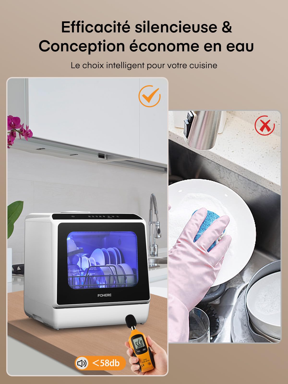 Mini Lave Vaisselle 5+1 Programmes Réservoir d'Eau 5L Contrôle Tactile Écran LED