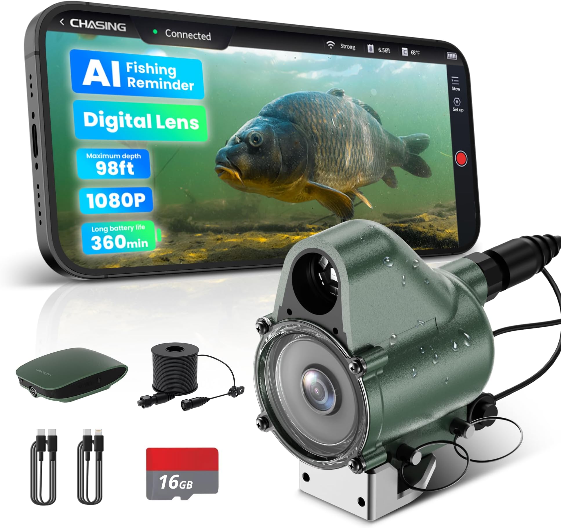 【2026 Upgrade Version】 Canfish CF1 Underwater Fishing Camera,1080P Full HD Portable Video Fish Finder,APP Remote Control Real-time Observation,Fish Coming Reminder Fishing Camera