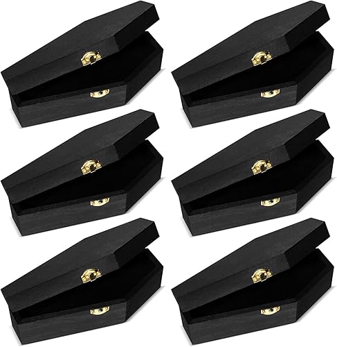6 cajas de ataúd de Halloween sin terminar, cajas de madera en forma de ataúd con tapas con bisagras para manualidades, cajas de ataúd de madera