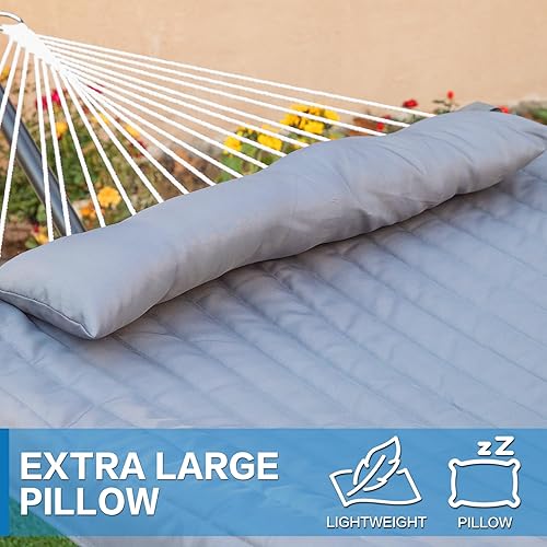 Miniatura 5 de PNAEUT Hamaca doble con soporte para exterior, hamacas de cuerda con barra separadora de madera dura para 2 personas, soporte resistente de 12 pies,