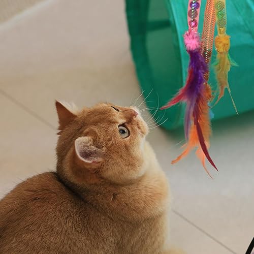 Miniatura 5 de Juguetes interactivos para gatos con plumas, tubos de malla elásticos con campana y hierba gatera en el interior, cuerda de juego interactiva
