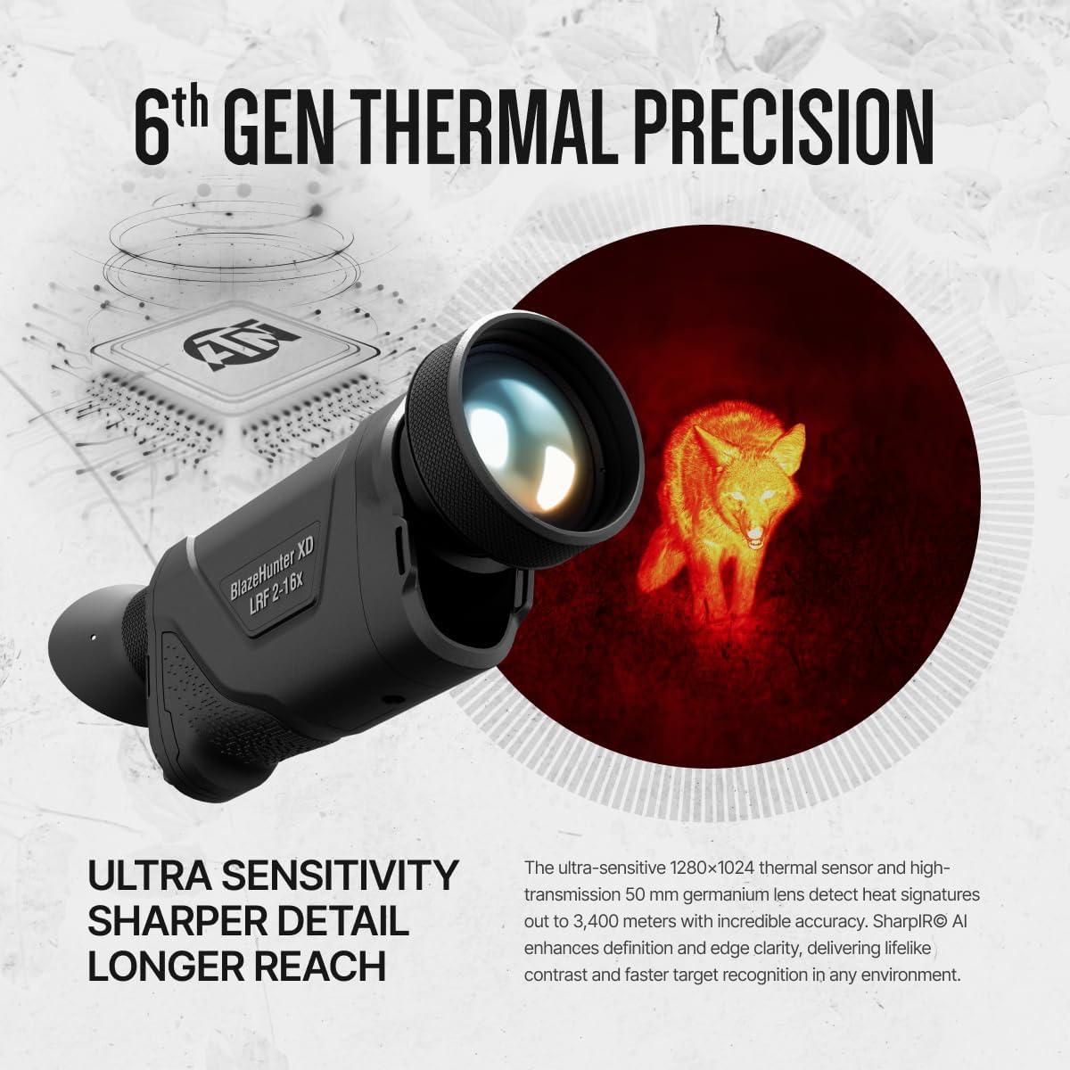ATN BlazeHunter XD 1280x1024 Thermal Monocular w/SharpIR AI, 1000m Laser Rangefinder, 1920x1080 OLED, Wi-Fi, 32GB, IP67