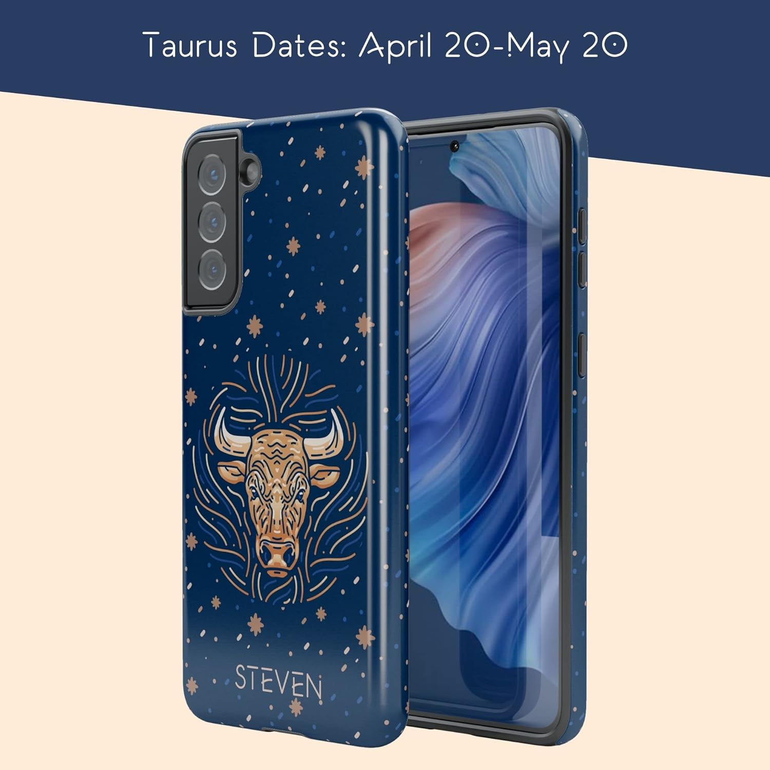 Custom Taurus Zodiac Sign, Astrology Personalized Name Case, Compatible with Samsung Galaxy S26 Ultra, S25 Plus, S24, S23, S22, S21, S20