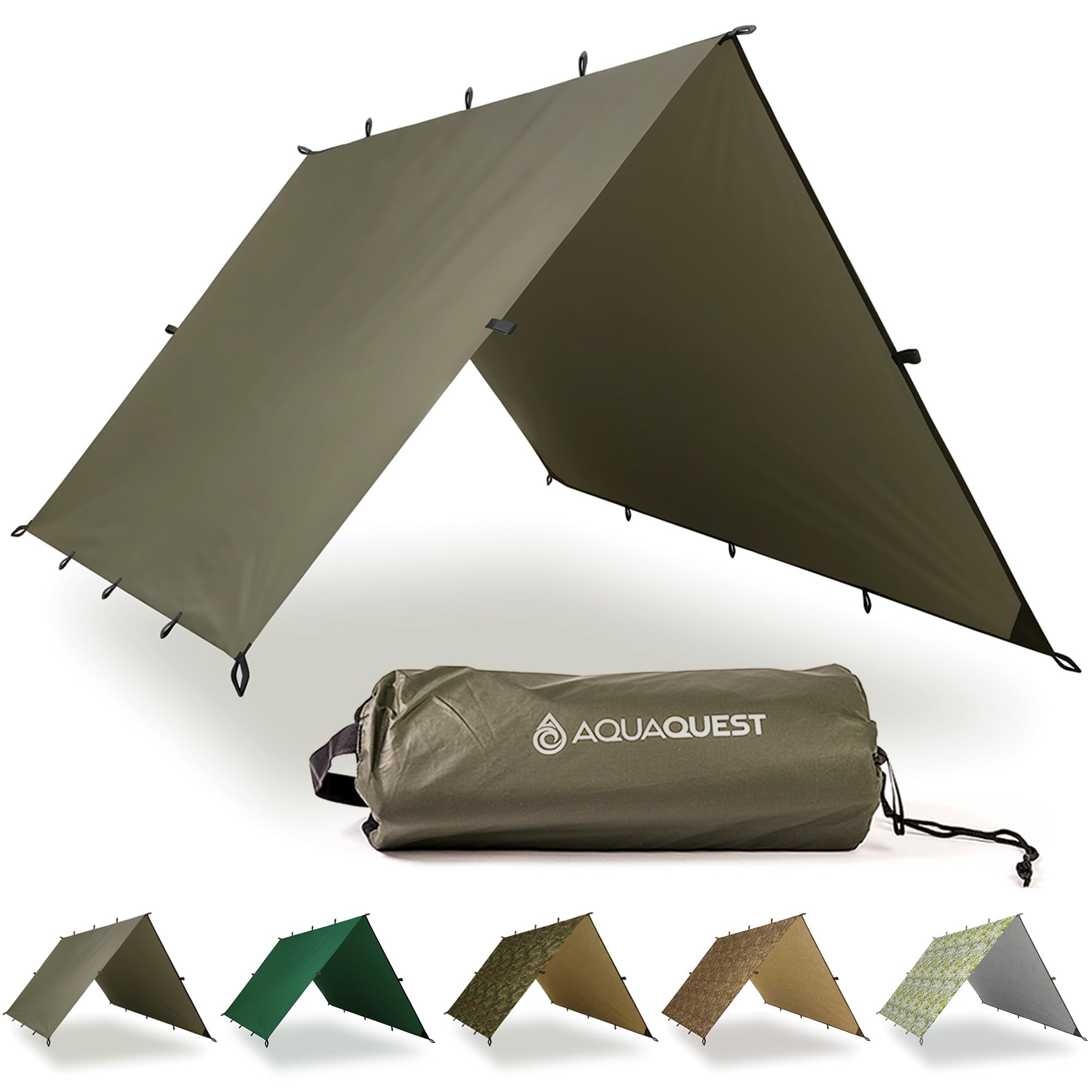 Aqua Quest Defender Tarp - 100% Waterproof Heavy Duty Bushcraft Survival Shelter - Olive Drab, 4 x 3 m