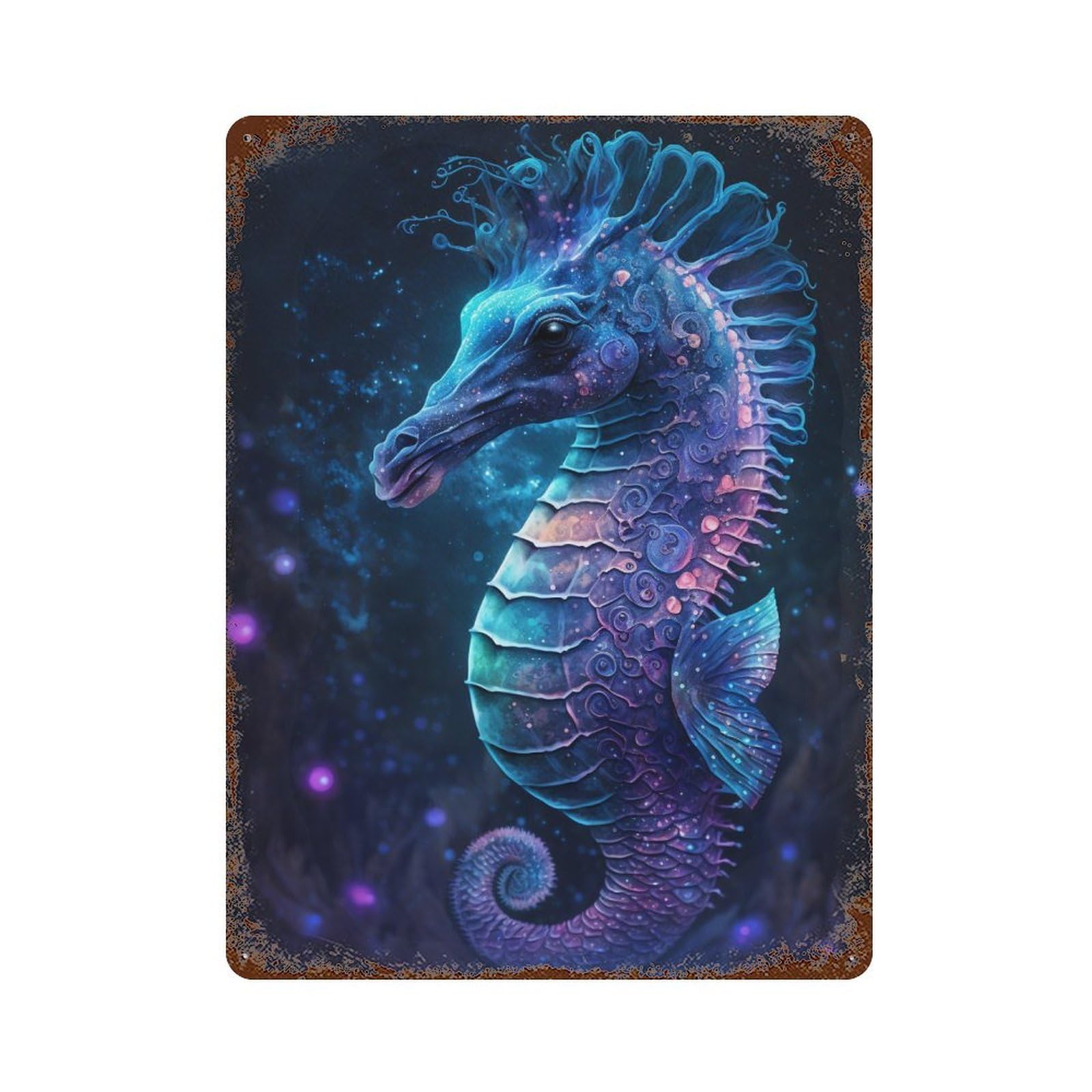Rust Effect Fantasy Seahorse Art Print-3 Weathered Tin Sign 15.7"x11.8", Farmhouse Wall Decor for Farmhouse, Kitchen And Entryway Decor