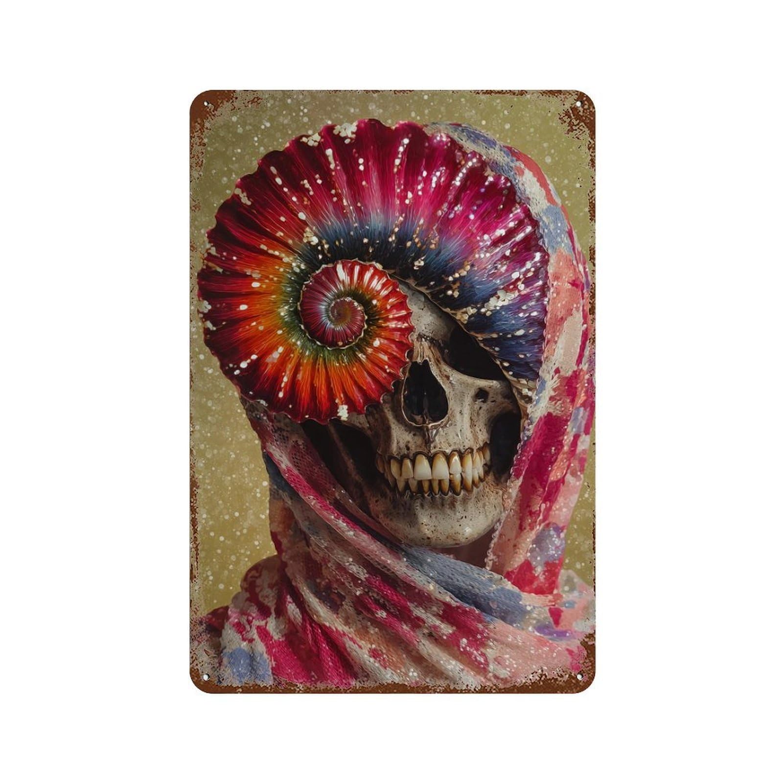 Colorful Skull Artwork Retro Metal Sign 11.8"x7.9", for Garage, Bar And Workshop Decor, Shabby Chic Decor