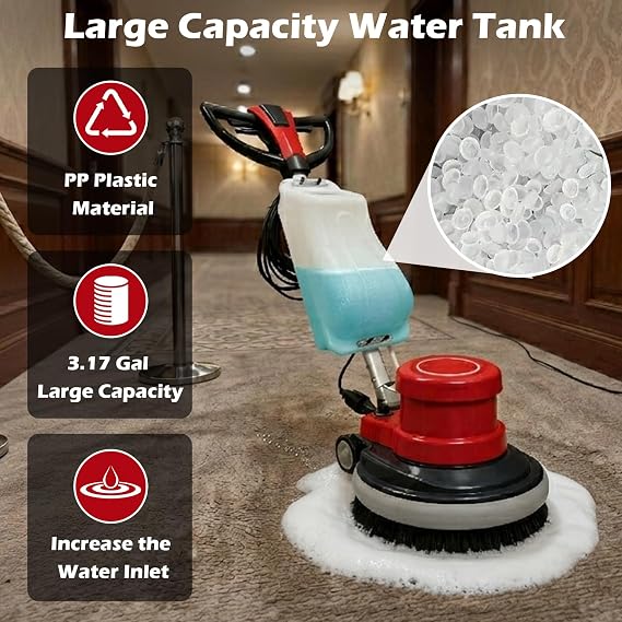 TECHTONGDA Floor Polisher & Buffer Commercial Floor Buffer Scrubber 17 Carpet Cleaning Machine 154RPM Industrial Orbiter Floor Cleaning with 3gal Tank and 3 Brush heads