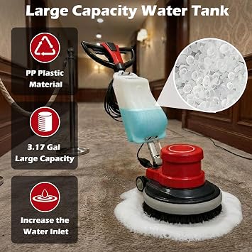 TECHTONGDA Floor Polisher & Buffer Commercial Floor Buffer Scrubber 17 Carpet Cleaning Machine 154RPM Industrial Orbiter Floor Cleaning with 3gal Tank and 3 Brush heads