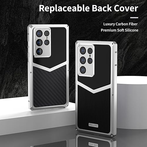 Miniatura 5 de HUALIMEI Funda de fibra de carbono de lujo con funda de aluminio para Samsung Galaxy S22 Ultra, funda protectora militar a prueba de golpes,