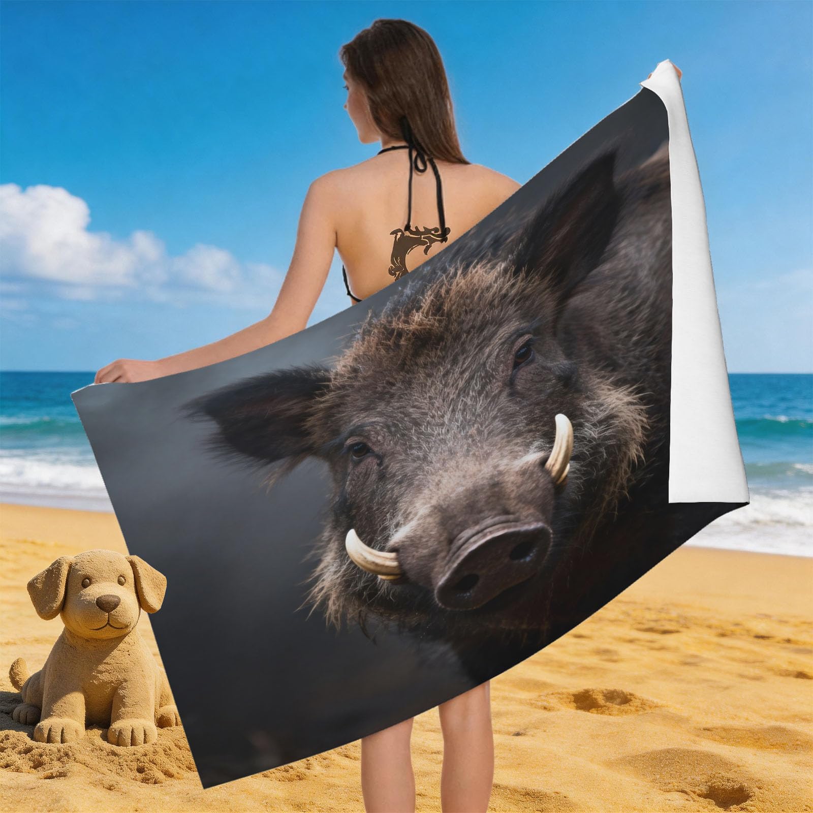 Leichong Men's Brown 3D Wild Boar Beach Towel Microfiber Soft Quick Dry For Adults, Simple Bath Towel Lightweight Soft Absorbent For Travel Swimming Pool Sports, 75 X 150 Cm