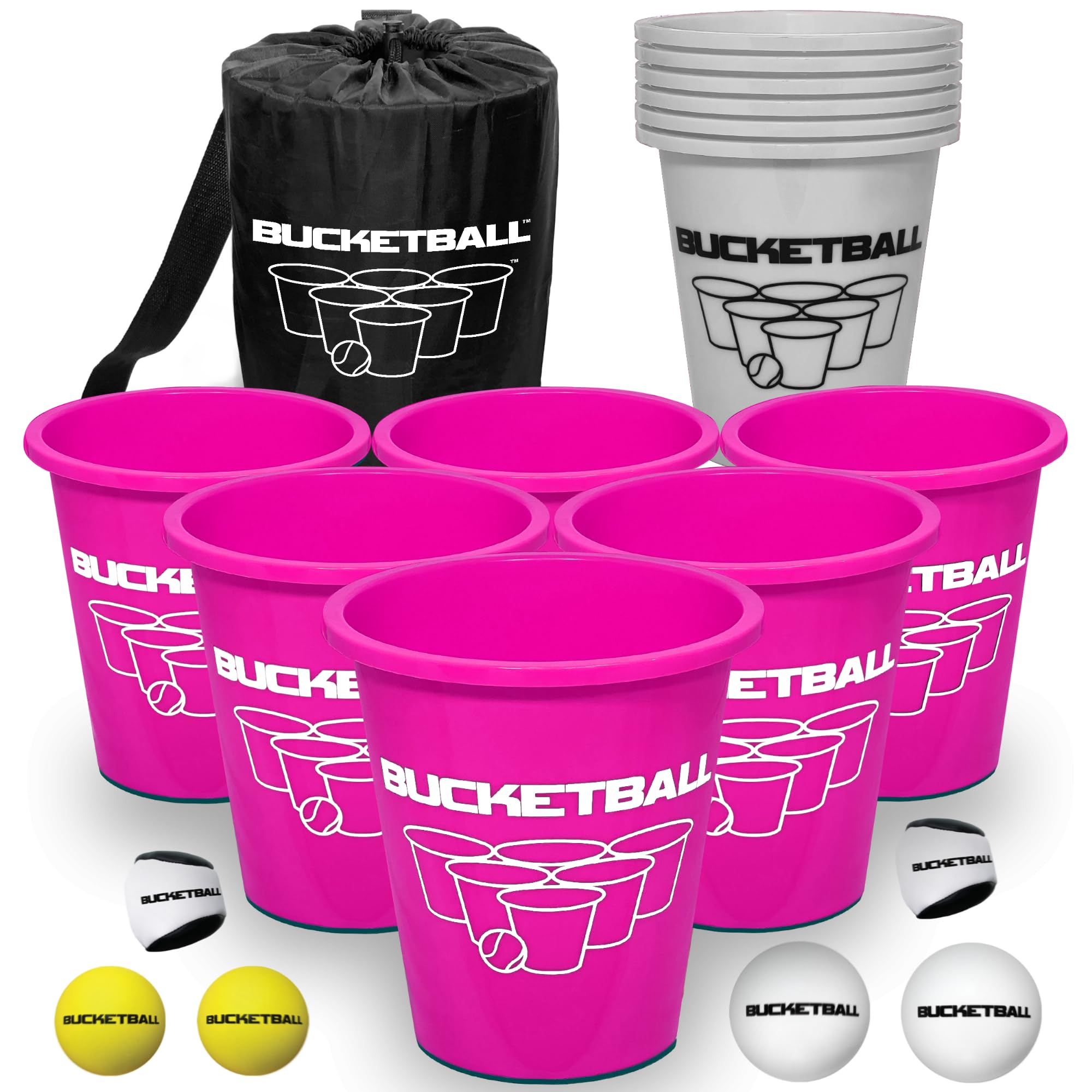 BucketBall | Team Color Edition | Combo Pack (Pink/Silver): Original Yard Pong Game: Best Camping, Beach, Lawn, Outdoor, Family, Adult, Tailgate,