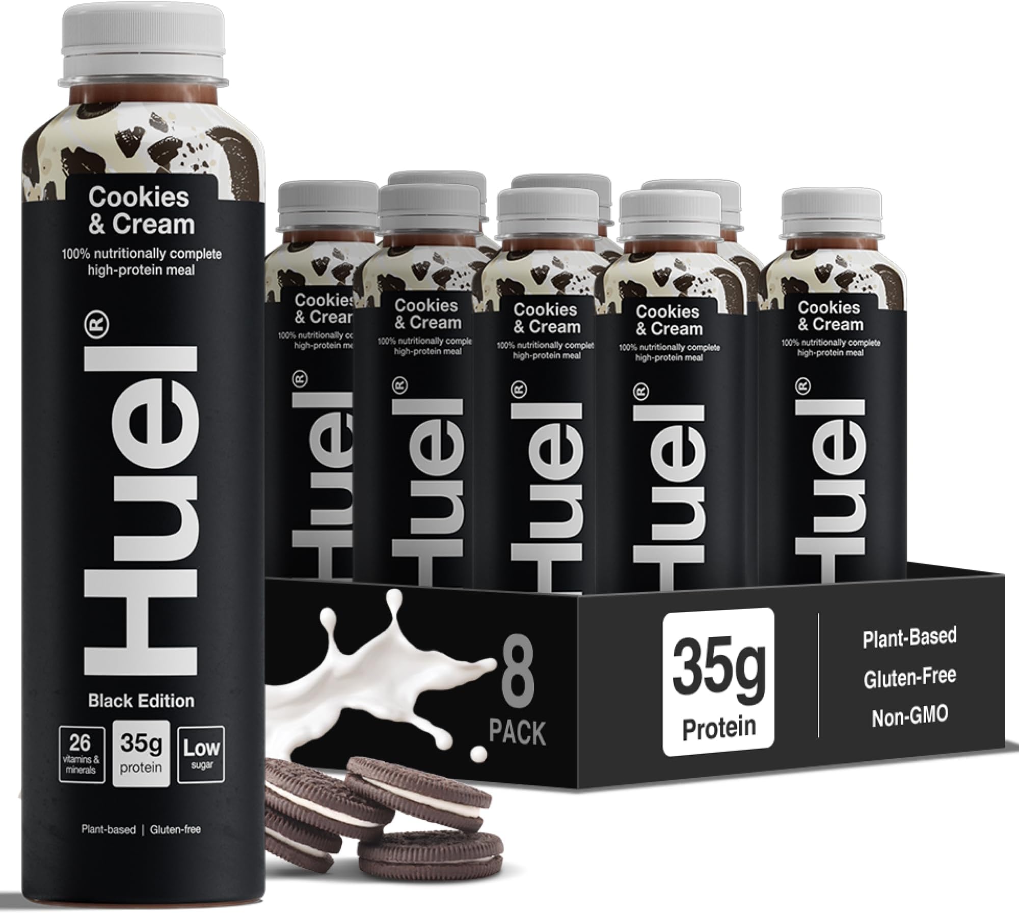 Black Edition Ready-to-drink, 8 x 500ml Bottles, Protein Shakes, Cookies & Cream Flavour, High Protein Drink, 35g Protein Per Bottle, Rich in Vitamin D, Fatty Acids, Calcium, Ready Meals