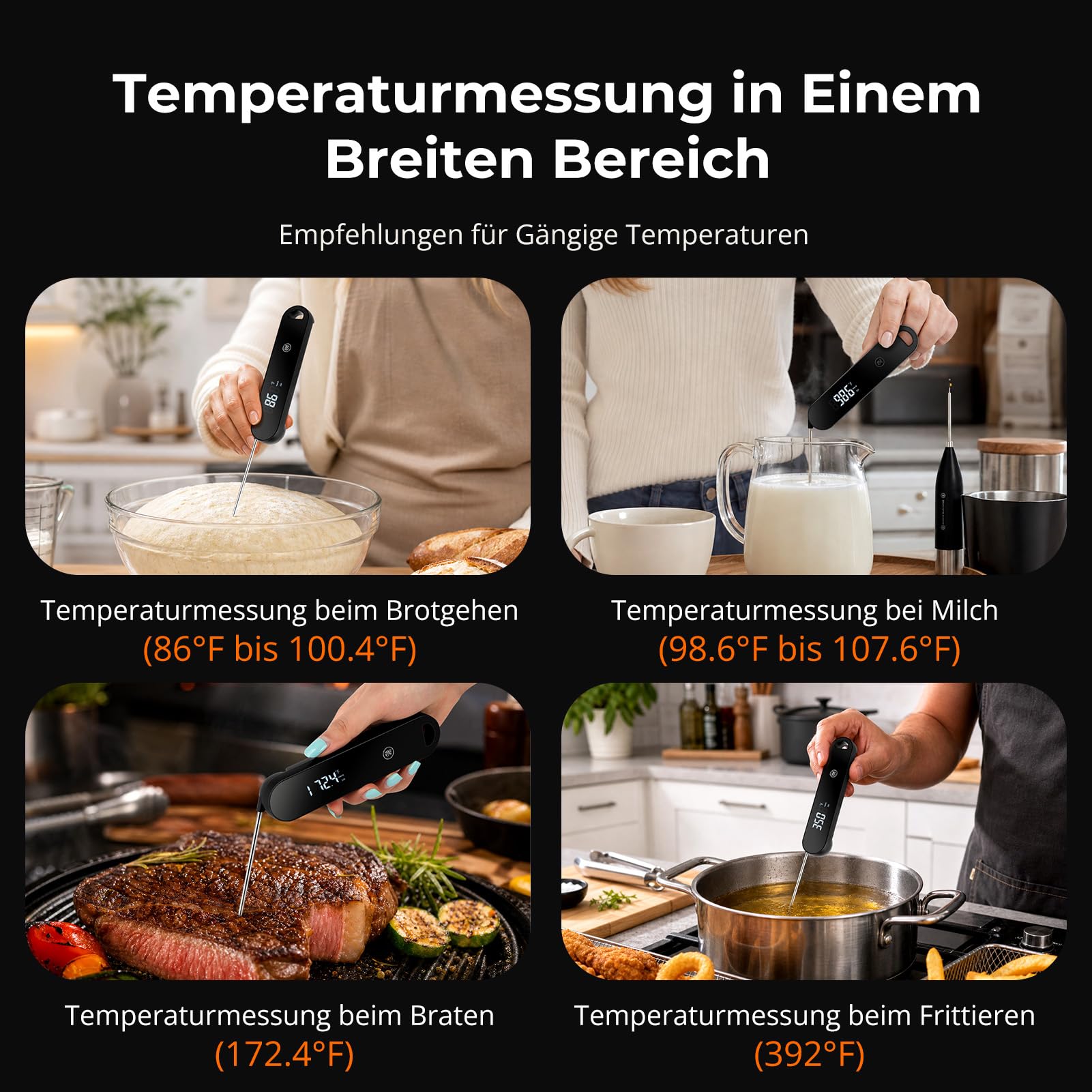 Termometro digitale per carne, display istantaneo da 0,6 s, IP66, impermeabile, sonda ultra sottile da 1,8 mm, precisione ± 0,5 °C, schermo girevole a 180°, per cucina, barbecue, forno, cottura
