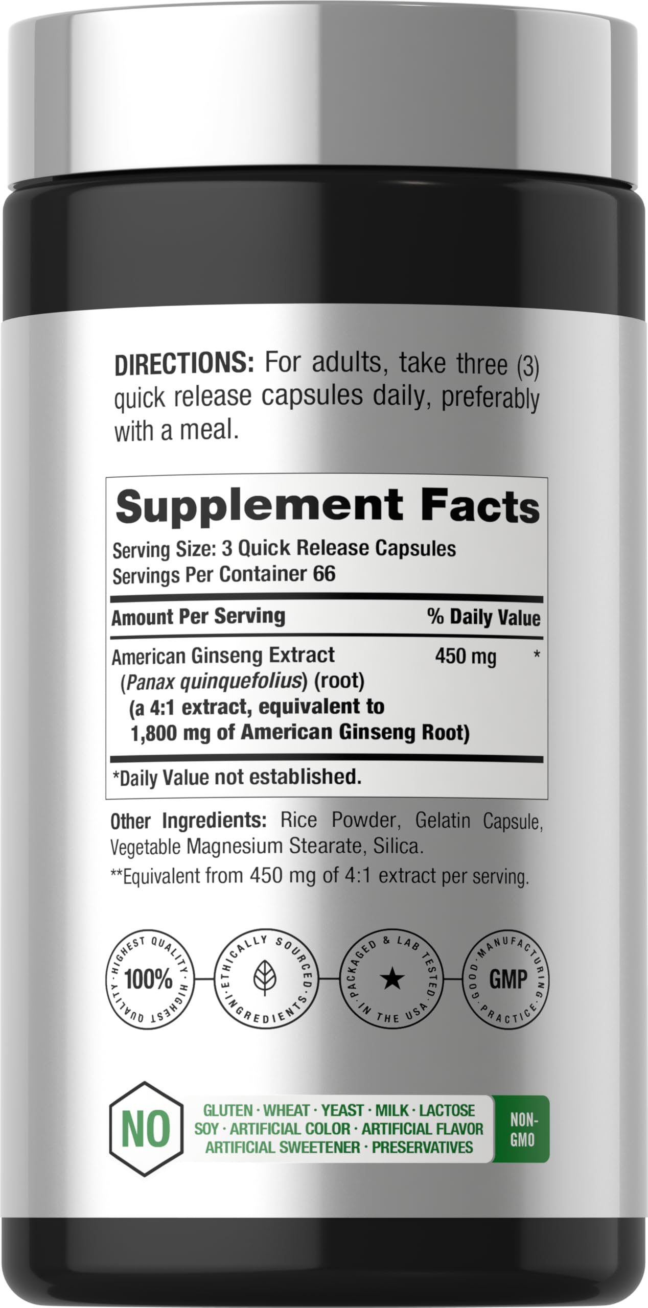 Horbäach American Ginseng Capsules | 200 Pills | Panax Quinquefolius Root — Amazon image 2
