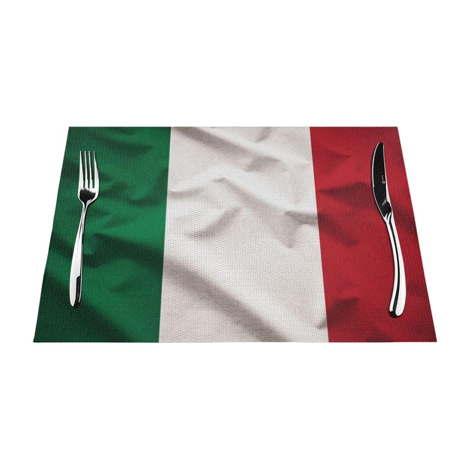 Italy Flag Printed PVC Placemat 1 PCS for Kitchen Dining Table Heat-resistand Washable Table Mats 18x12 in