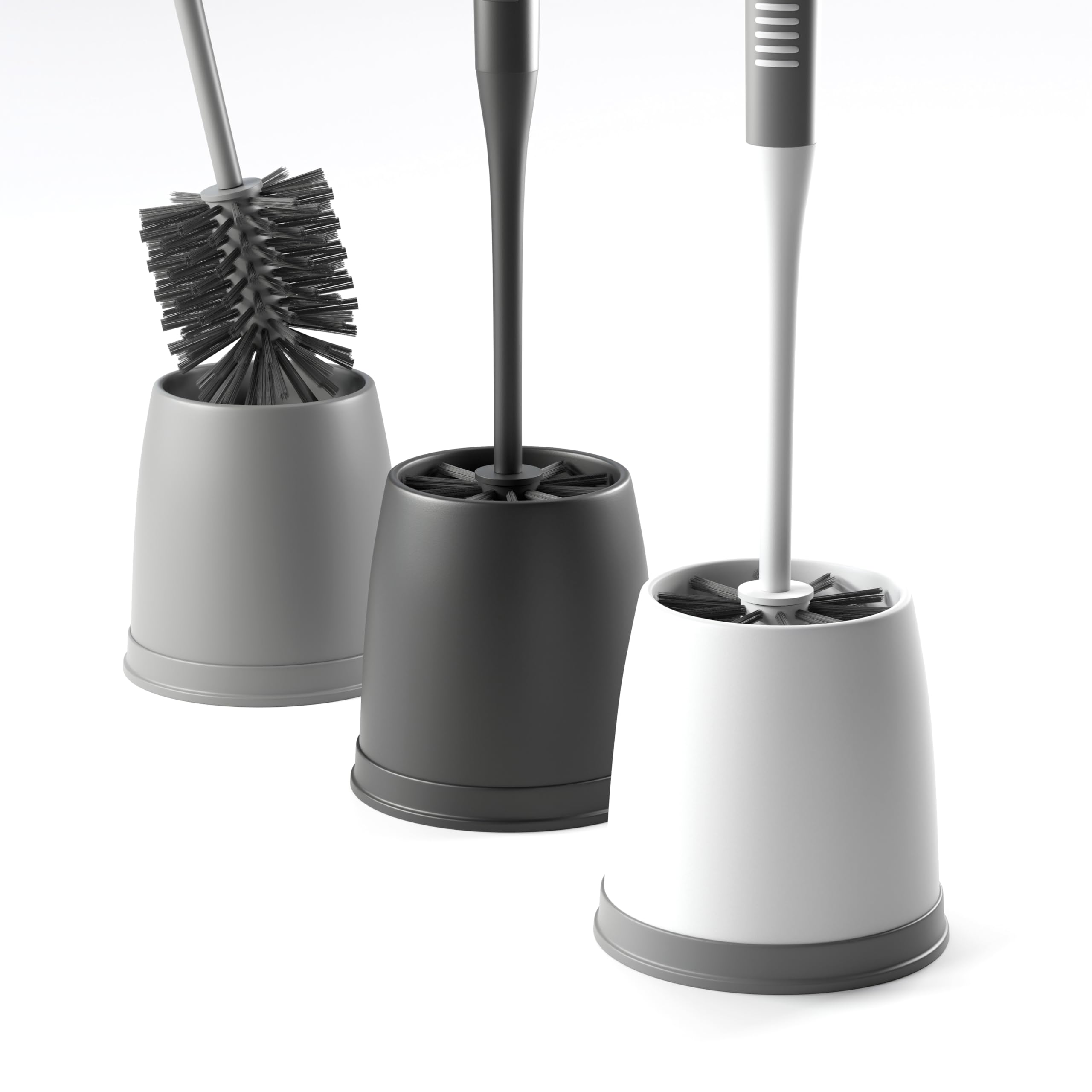 Savega White Toilet Brush With Innovative Bristles – Non-Slip Toilet Brush And Holder Set – Stylish And Hygienic Design (Matt And Grey)