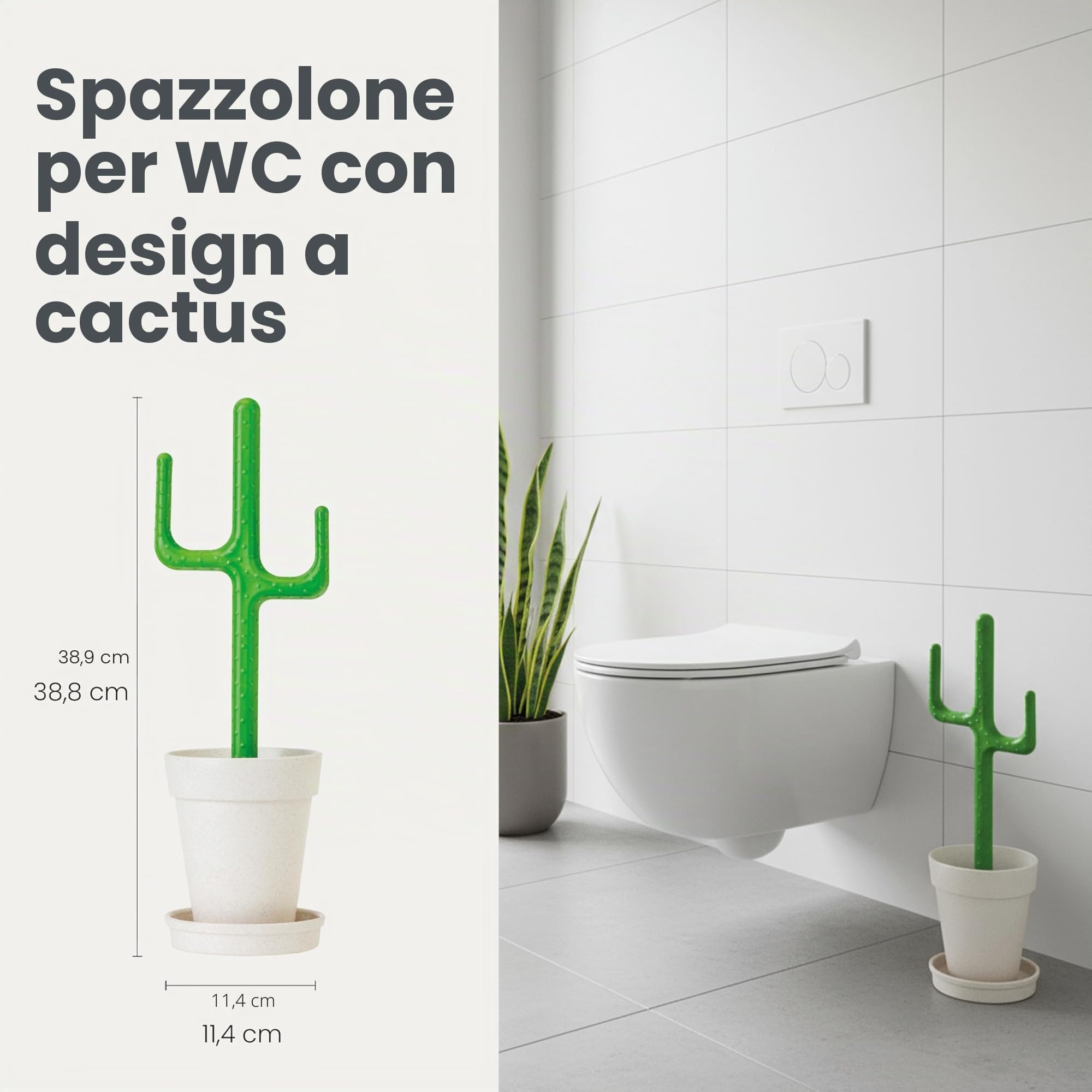 Vigar Set scopino per WC a forma di cactus, spazzola ecologica per la pulizia con manico a forma di cactus, base per vaso con piattino