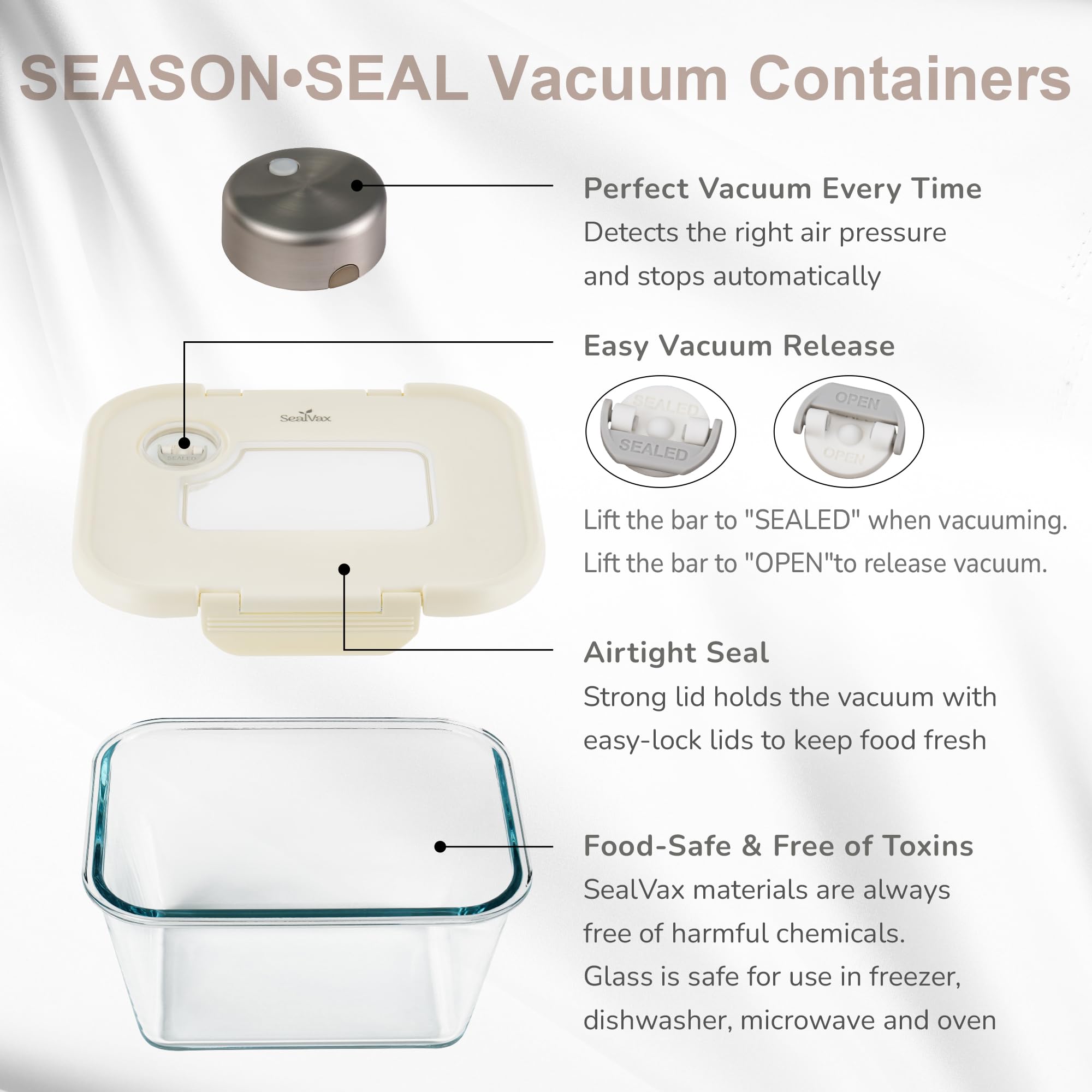 SeasonSeal Vakuumiergerät mit 3 luftdichten Glasbehältern - Auto-Stop Handvakuumiergerät, patentierter 20-Minuten-Marinierzyklus, ofenfeste Borosilikat-Lebensmittelaufbewahrung (Blau)