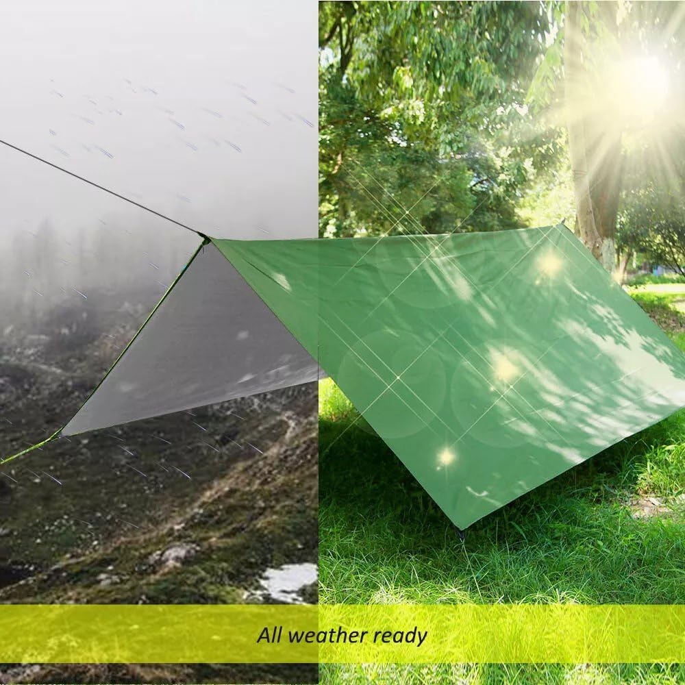 KANCOKIT Rain Fly, 10x10FT Large Size Camping Tarp, Waterproof Awnings Canopy Rain Fly Picnic Mat, Ultralight Survival Tent Tarp for Outdoors, Camping, Hiking, Picnic, Backpacking Beach Sun Shade