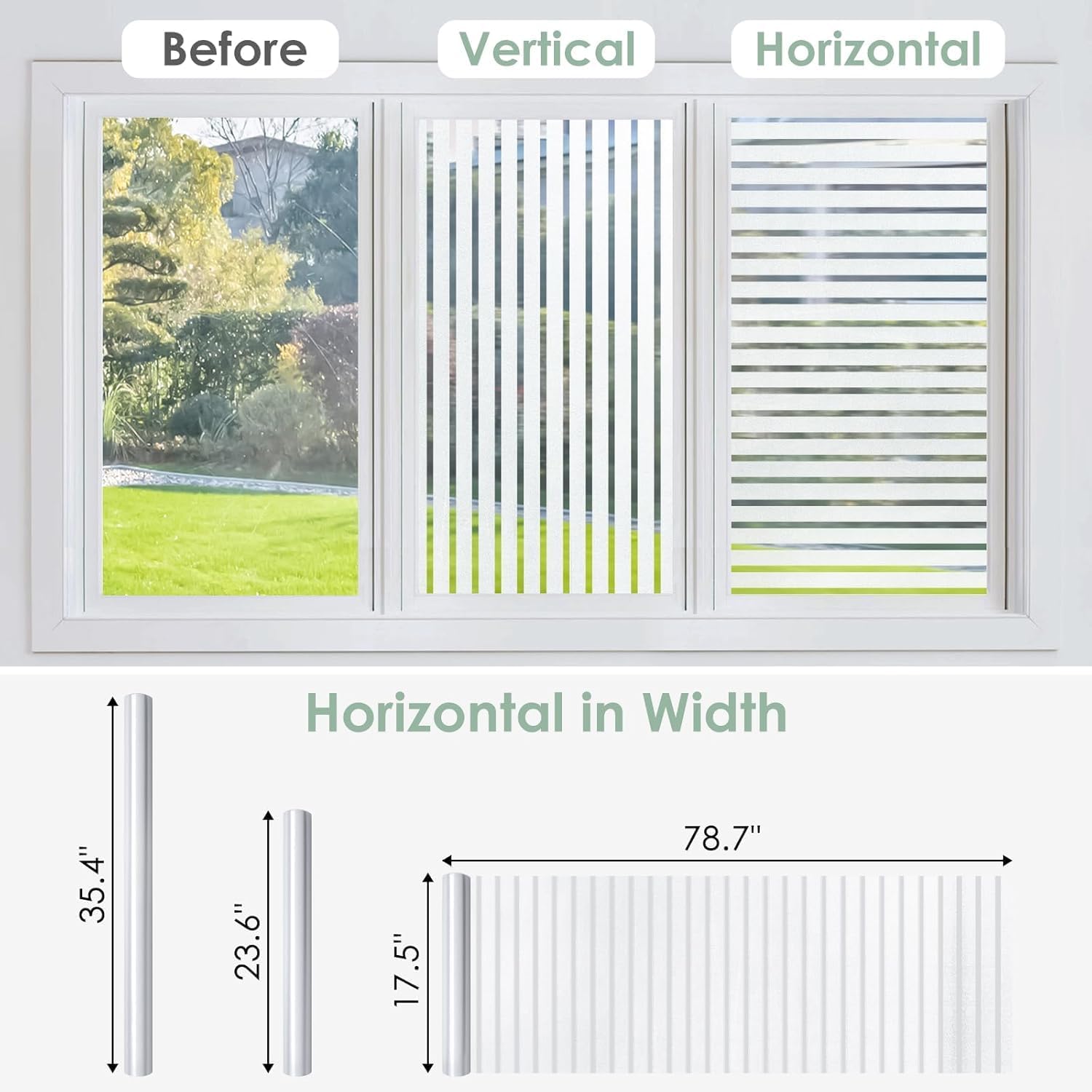 rabbitgoo window film privacy for glass windows, frosted stripe patterm glass sticker static cling no glue anti uv decorative door cover film for home office, 23.6" x 78.7" 23.6" x 78.7" classic stripe