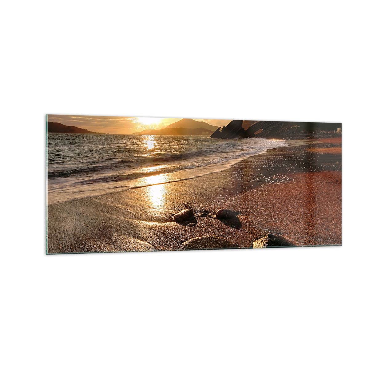 Tableau Sur Verre ARTTOR 100x40cm, Paysage Plage Soleil Oiseaux, Déco Murale