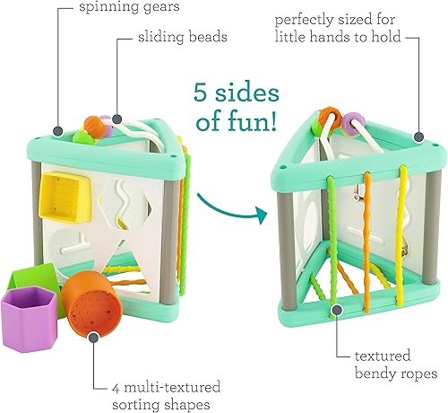 Miniatura 5 de Infantino Triángulo de actividad y clasificador de formas con 4 formas, barras flexibles, pistas de laberinto y engranajes giratorios para bebés y