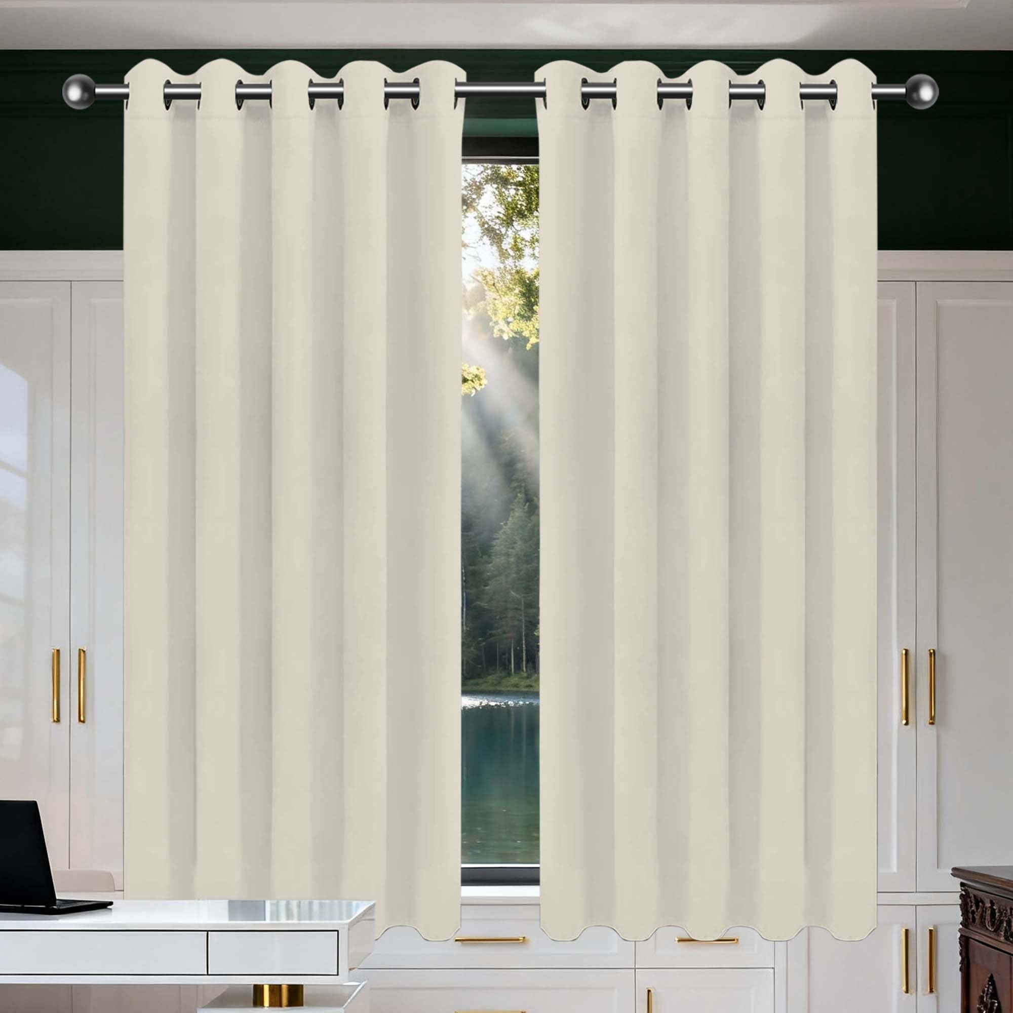 Rideau occultant haut de gamme 230x390 en polyester beige pour de hauts plafonds élégants