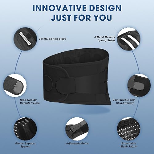 Miniatura 2 de Soporte de espalda para aliviar el dolor de espalda baja, cinturón de apoyo de espalda para hombres y mujeres, 6 soportes de metal, tela de malla