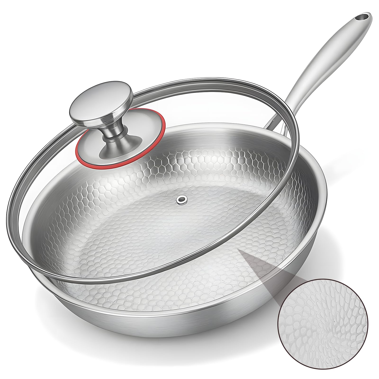 VeftBltrem Titanium Hammered Pan Pro with Lid,Multifunctional Cooking Pots & Pans for Healthy Cooking, Durable, Non-Stick for Electric, Induction, Gas Stoves (28cm)