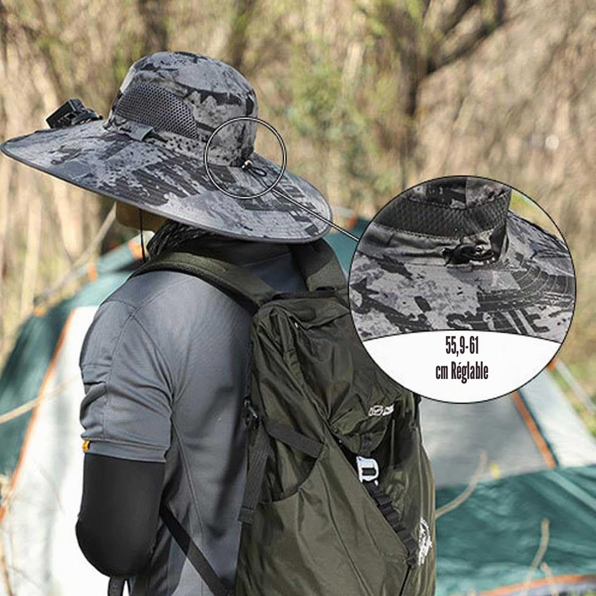 Chapeau solaire à large bord pour homme, chapeau de pêche pour protection solaire, chapeau rafraîchissant avec ventilateur intégré, UPF 50+, comprend 2 ventilateurs solaires, imperméable et