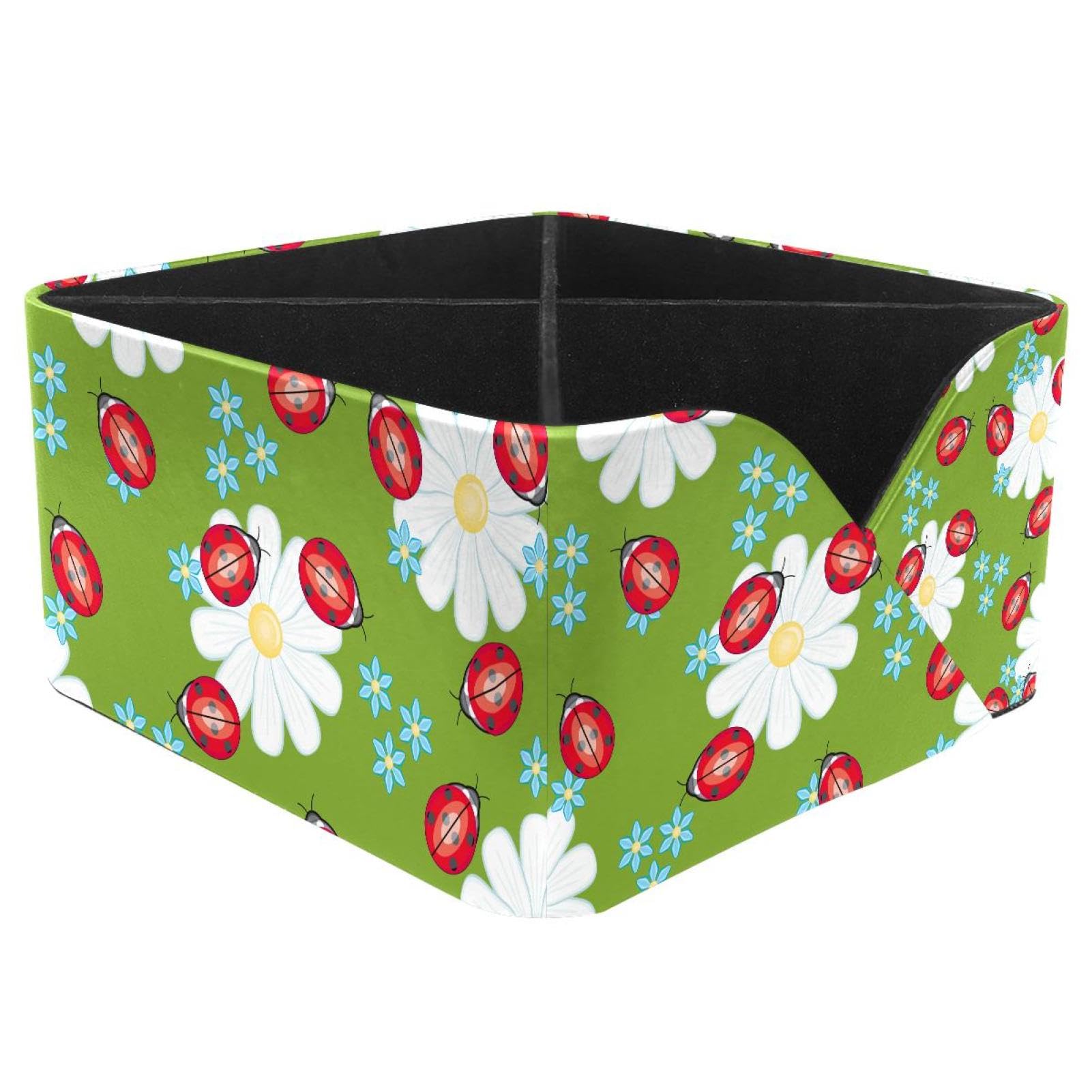 KengjuTesu Flowers and Ladybugs Desktop Organizer Pen Holder, Rectangular Pencil Cup for Office, Study and Makeup Stations