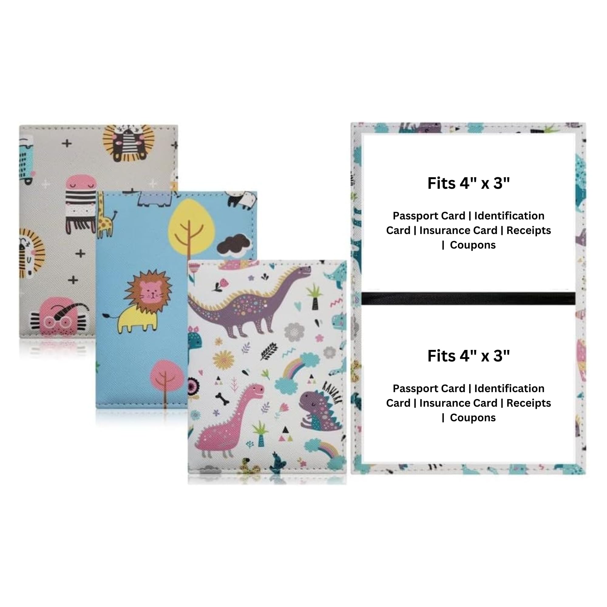 3-Pack Faux Leather Card Holder for Passport, ID, Insurance, Receipts, and Coupons (4 x 3 Inches)