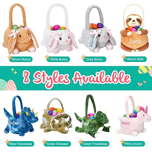 Miniatura 5 de Cesta de Pascua personalizada de 15 pulgadas, cesta de Pascua personalizada con nombre bordado, cesta de caza de huevos de Pascua de felpa para