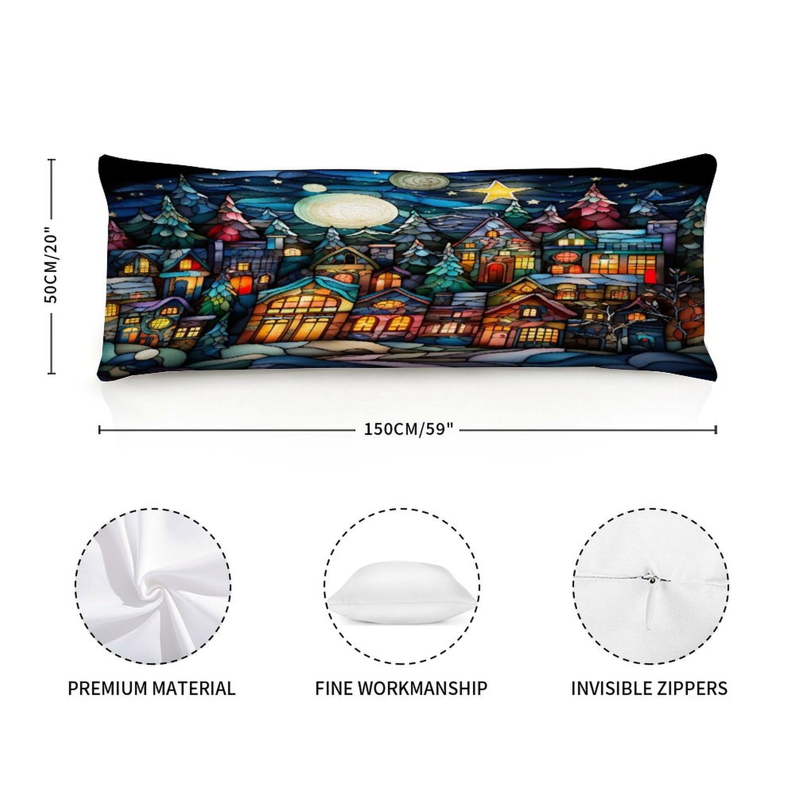 Rebbygena Snow House Church Stained Glass Christmas Decorative Long Body Pillow Cover Case for Bedding Sofa Hotel Home Decor,20x59in Long Pillowcase Gifts for Adults Pregnant Women Kids Girls Teens