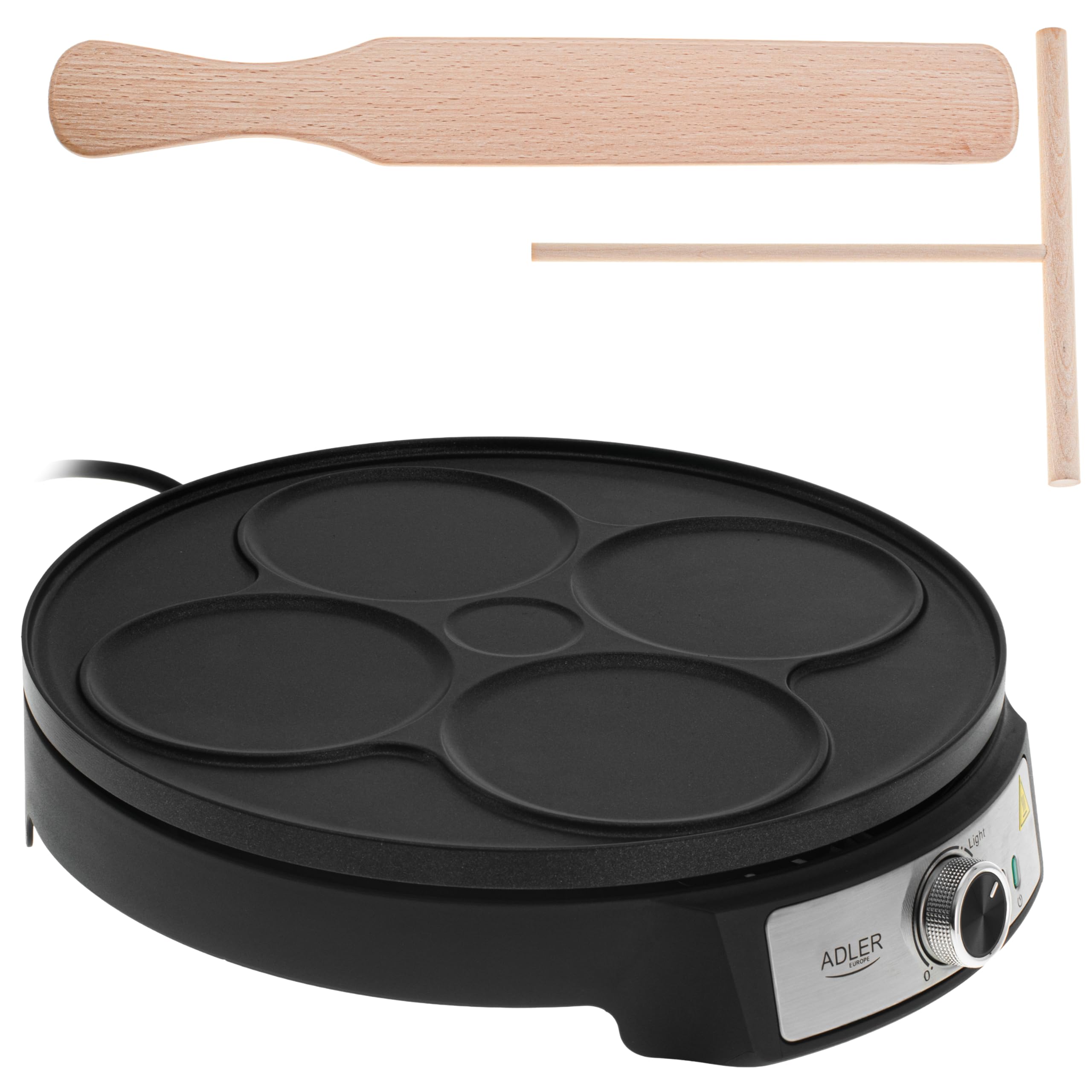 Adler Crepe Maker [Ø 30 cm] elektryczna z rozdzielaczem ciasta i łopatką | płyta do robienia naleśników z powłoką zapobiegającą przywieraniu + bezstopniowa regulacja temperatury | 1600 W pancake Maker