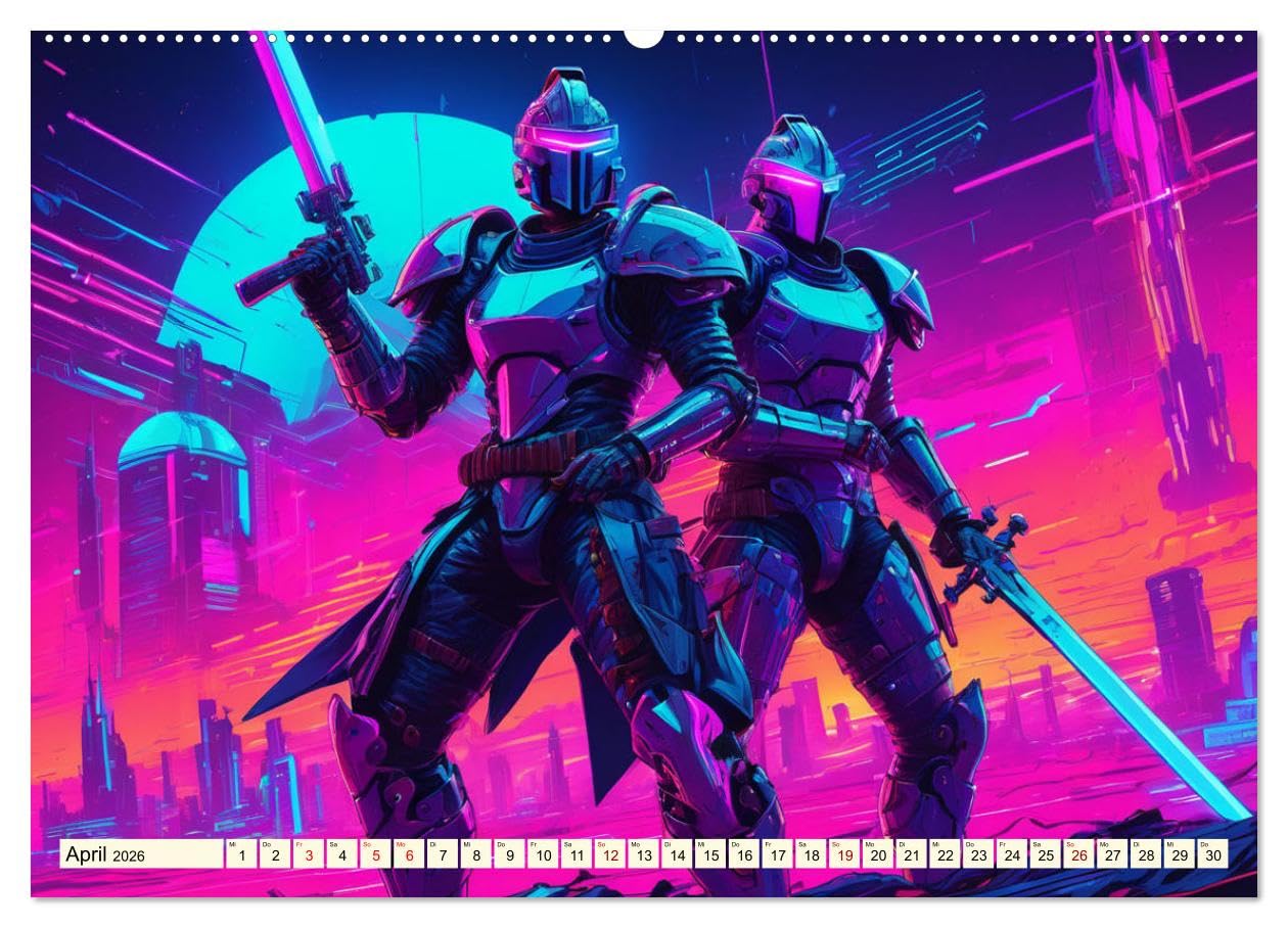 Fantasie - Futuristische Ritter (hochwertiger Premium Wandkalender 2026 DIN A2 quer), Kunstdruck in Hochglanz: Farbexplosionen dank Cyber Punk (CALVENDO Wissenschaft)
