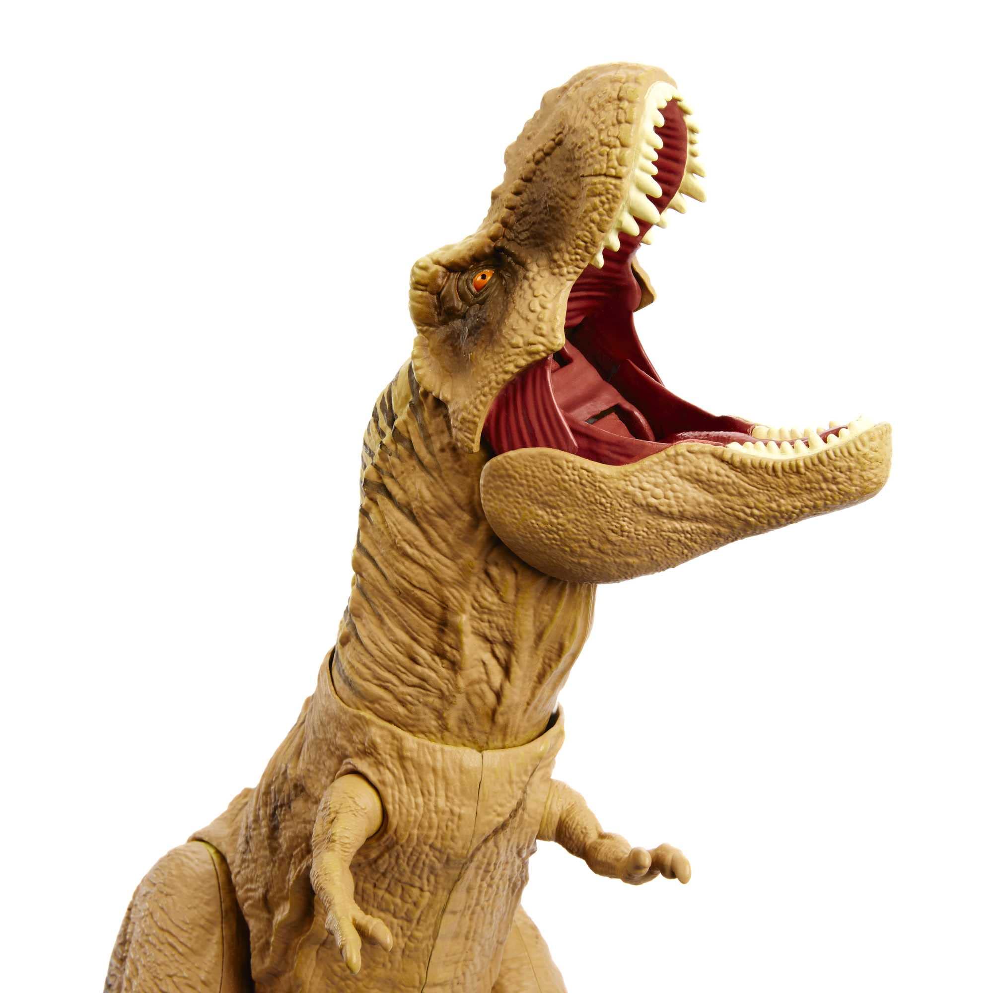 Mattel Jurassic World - T-Rex Caccia e Divora, dinosauro action figure con azione d'attacco doppio morso, suoni e attrezzatura di tracciamento, giocattolo per bambini, 4+ anni, HNT62