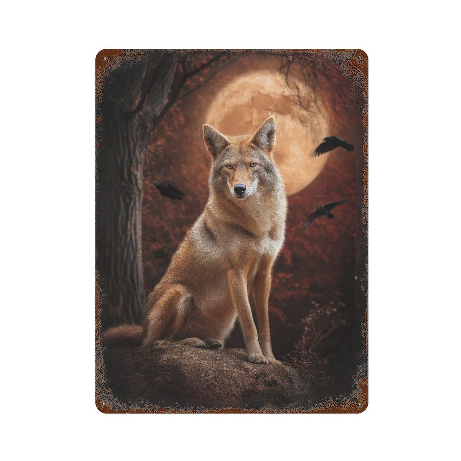 Wolf Moon Night Scene-1 Rusty Metal Tin Sign 15.7"x11.8", Vintage Wall Decor for Garage, Pub Or Kitchen
