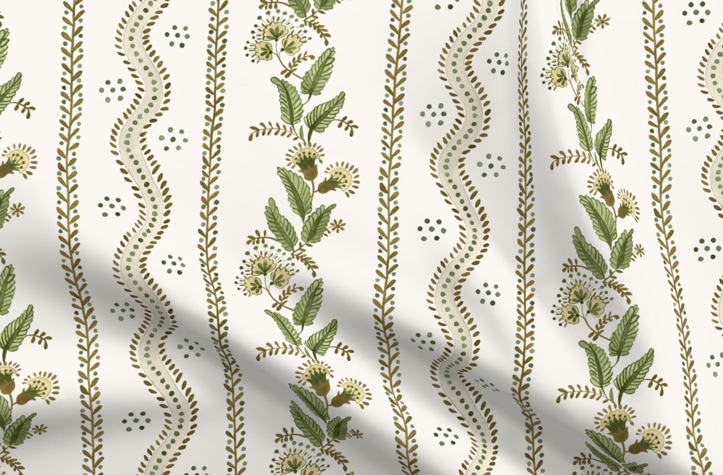 Spoonflower Fabric - Garden Stripe Neutral Vintage Floral Brown and Greens Olive Green Printed on Minky Fabric by The Yard - Sewing Baby Blankets Quilt Backing Plush
