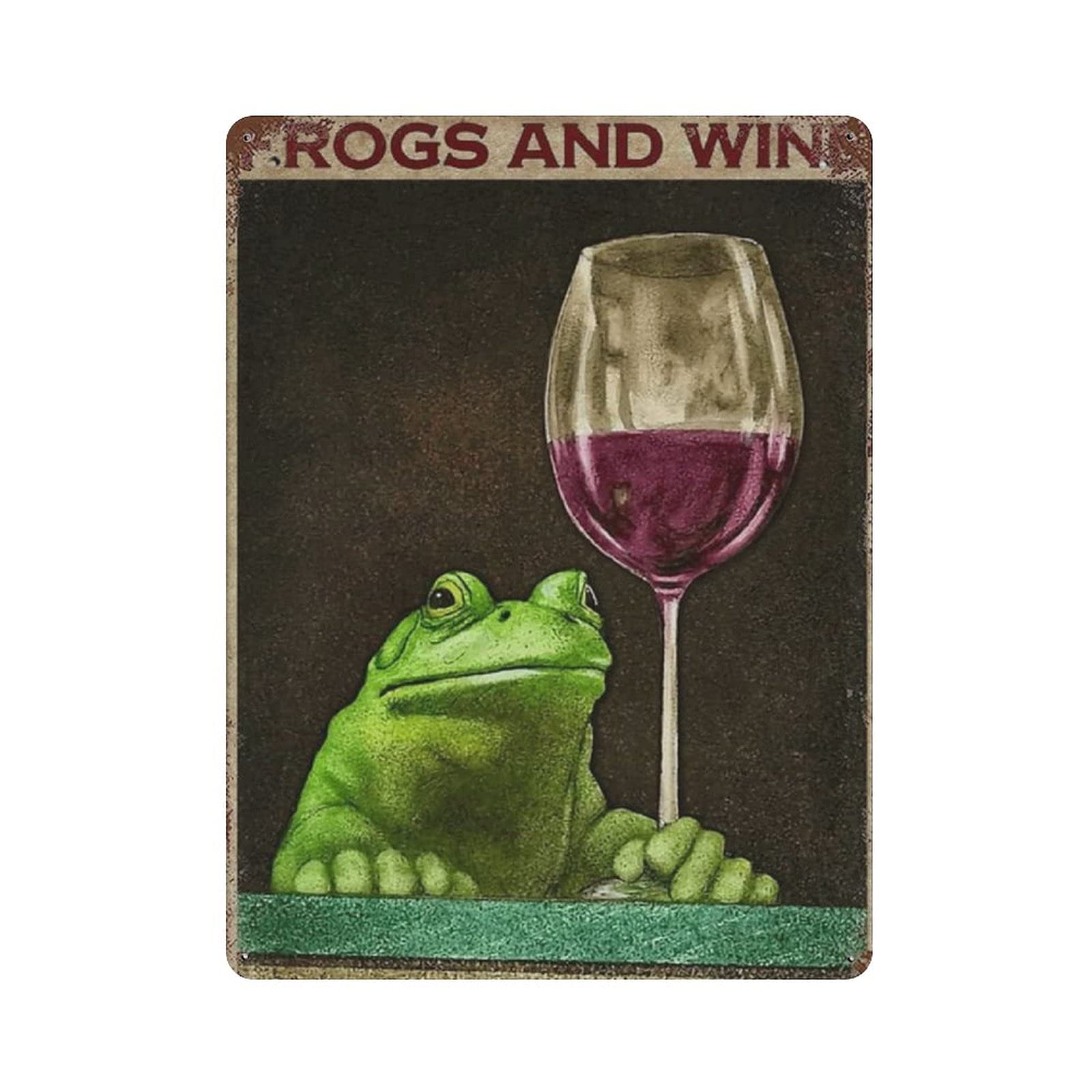 Frogs and Wine Metal Signs, Fun Poster For Bar Kitchen Cafe Farmhouse Wall Decor 12x16 inch