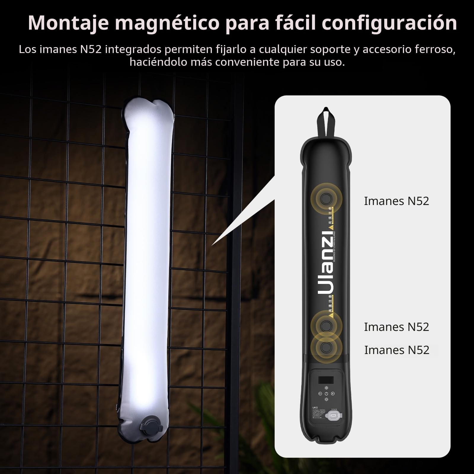 ULANZI UA12 Luz de Tubo de Aire Portátil, Tubo de Aire Inflable Bicolor 2700-6500K, Luz de Video LED de Mano 18Wh Batería USB-C Recargable, Tubo Led Inflable Impermeable para Fotografía o Camping